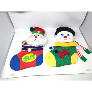 2 vintage Well Made Toy Happiness Aid Christmas Stocking Santa frosty snowman